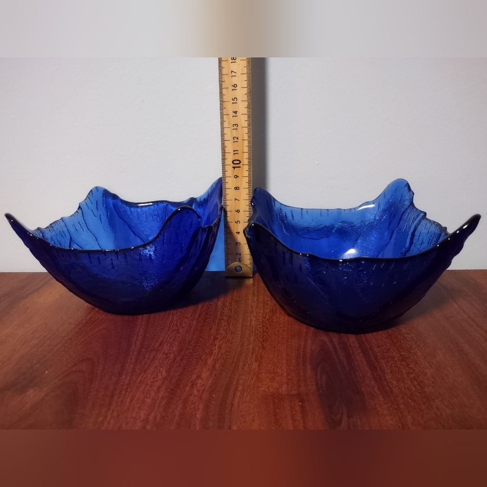 Vintage Blue Viking Glass Bowls Spiked Corners Set Of 2